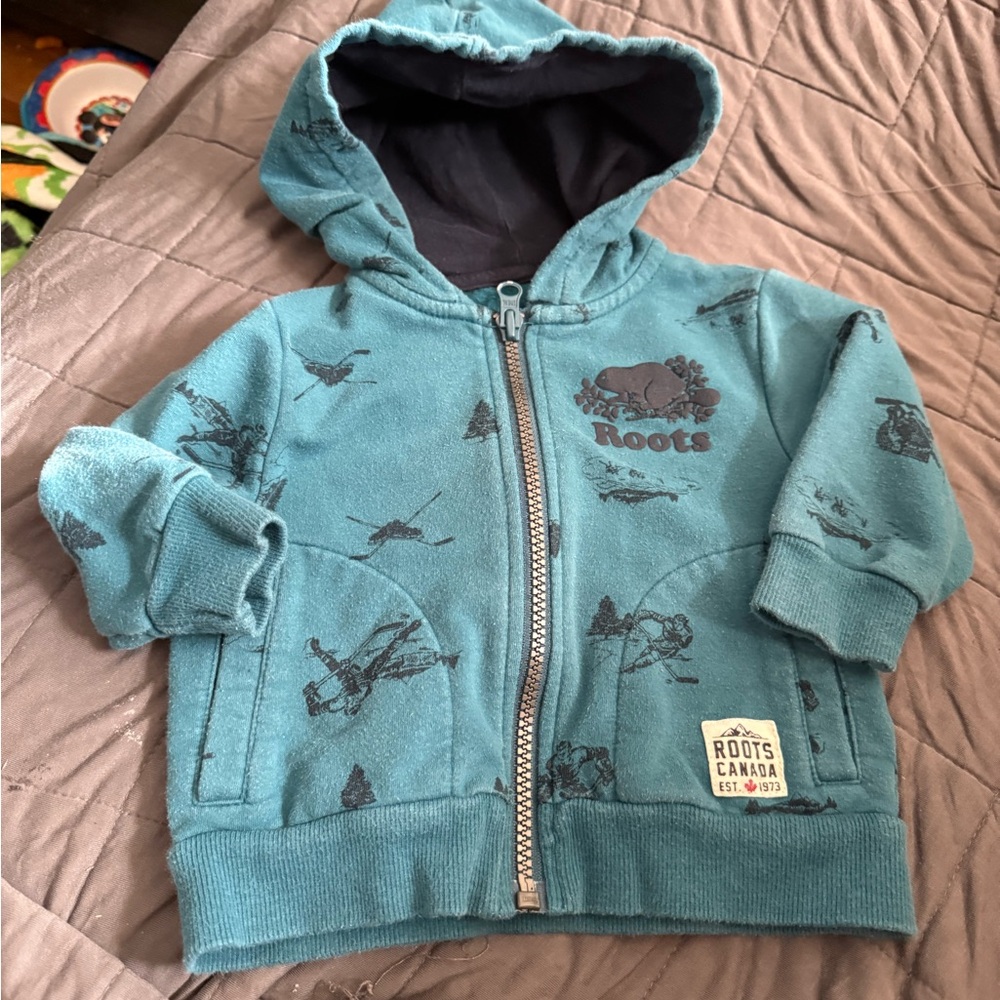 Roots Kids Teal Hoodie with Graphic Print